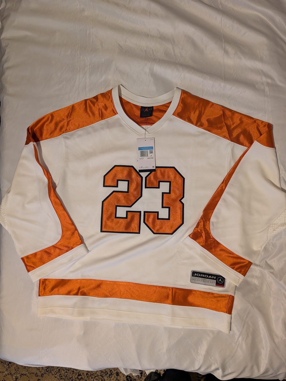 Nike Air Jordan Brooklyn Collegiate Hockey Jersey White Orange 23 NWT Men's M